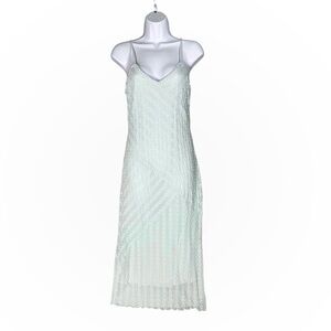 Kirious Y2K Slip Dress Sz M Stretch Embroidered Lace Mint Green Midi Strappy